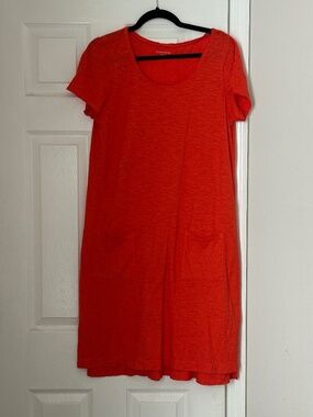 Eileen Fisher Scoop-Neck Tee Dress Women Medium Sunburst Short Sleeve Hemp